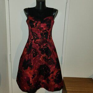 Maggy London Black roses & lace Marnie Red Black Floral Illusion Yoke Fit Flare